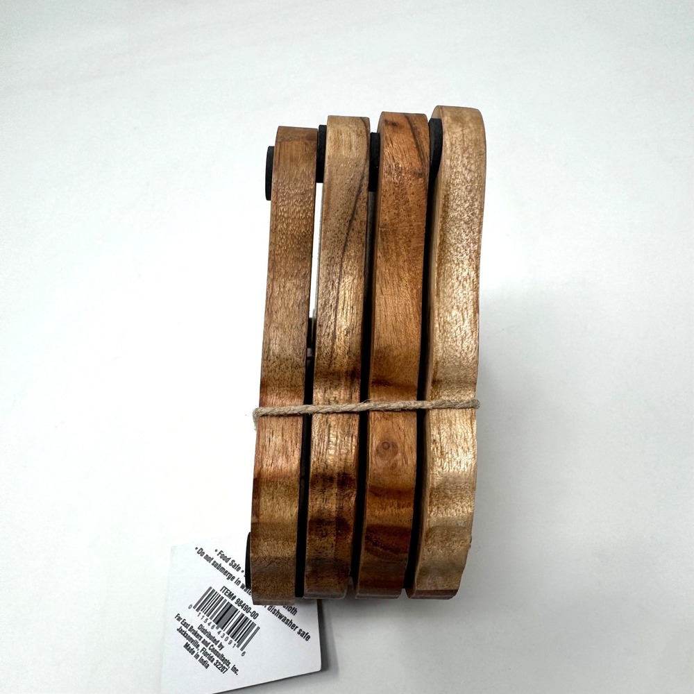 Acacia Wood Butterfly Coasters Set of 4 Brown Natural Grain NEW - Picture 3 of 4